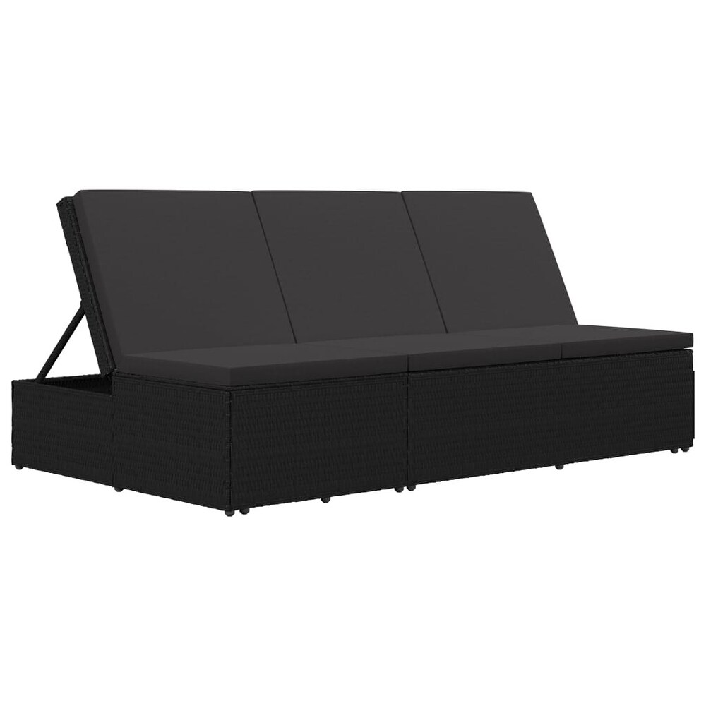 vidaXL Convertible Sun Bed with Cushion Poly Rattan Black   78.7\