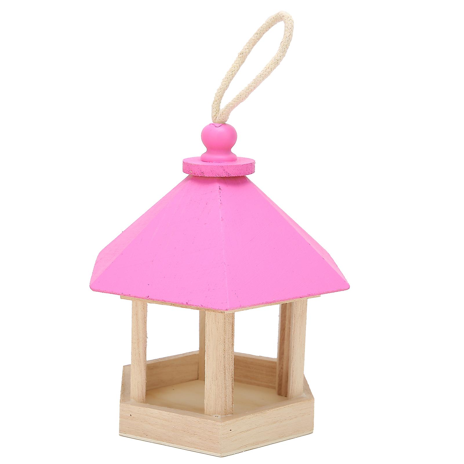 Wooden Bird Feeder Hanging Hexagonal House Shape Pet Bird Feeder Garden Decoration