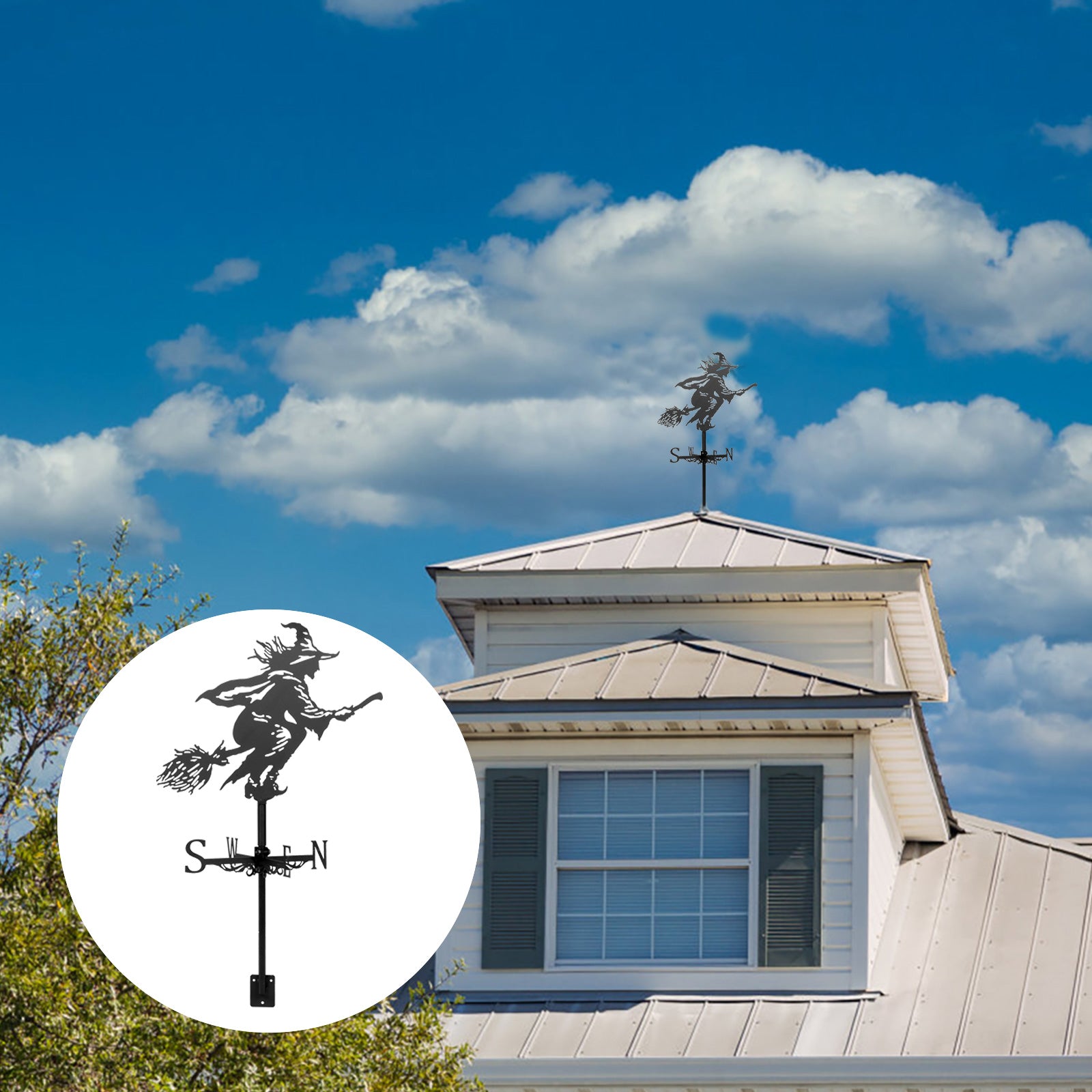 NUOLUX Vane Weather Wind Garden Weathervane Witch Roof Farmhouse Vanes Halloween Decoration Decorative Metal Decor Stake Mount