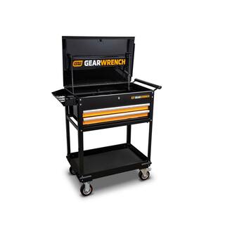 GEARWRENCH 32 in. 2-Drawer Black and Orange Utility Cart with Top and Bottom Stoage and Optional Powertool Rack 83167