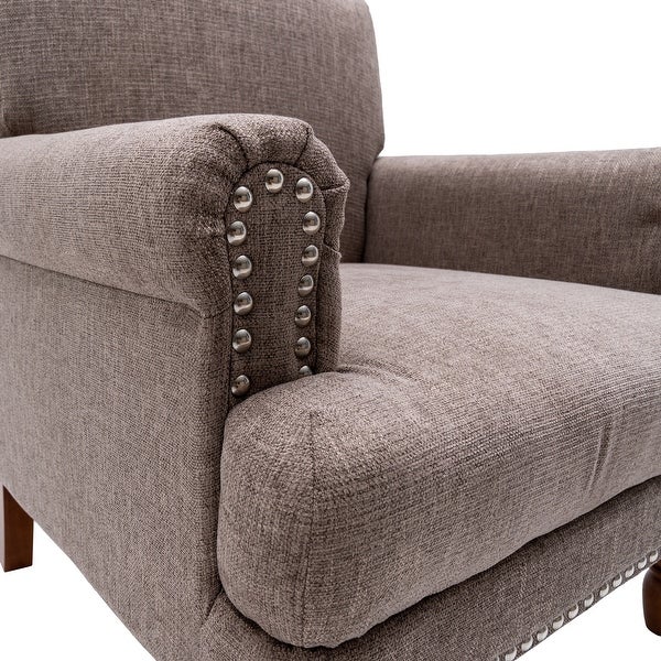 Mid Century Tufted Accent Chair with Arms Nailhead Design Linen Sofa Chair with Wood Legs