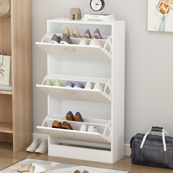 23.6W Trendy Shoe Storage Cabinet with 3 Large Fold-Out Drawers - - 35444450