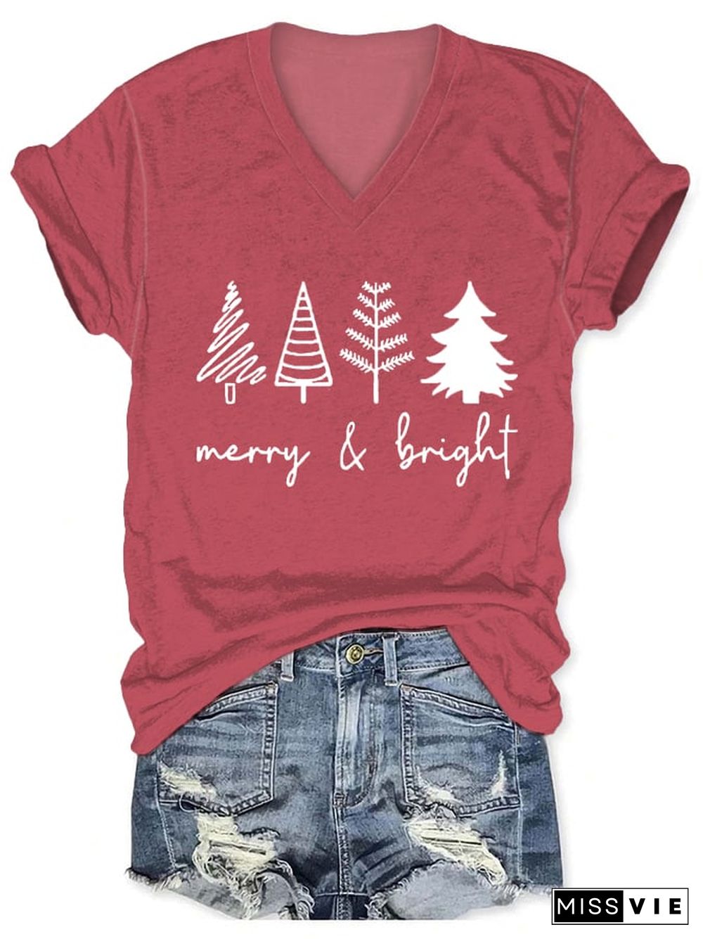 Merry And Bright Women's Christmas Print Short Sleeve T-Shirt