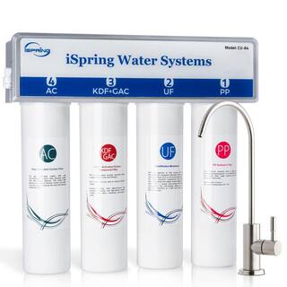 ISPRING 4-Stage 0.1 Micron Ultra-Filtration Under Sink  Inline Water Filtration System with No-Pressure Chrome Faucet CU-A4