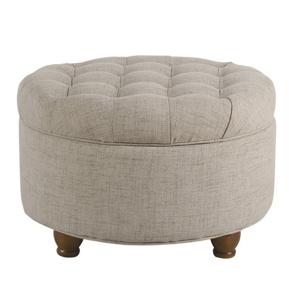 Benzara BM194141   Fabric Upholstered Wooden Ottom...