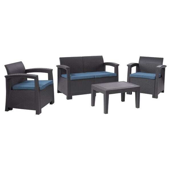 CorLiving Lake Front Black Rattan Patio Set，4pc