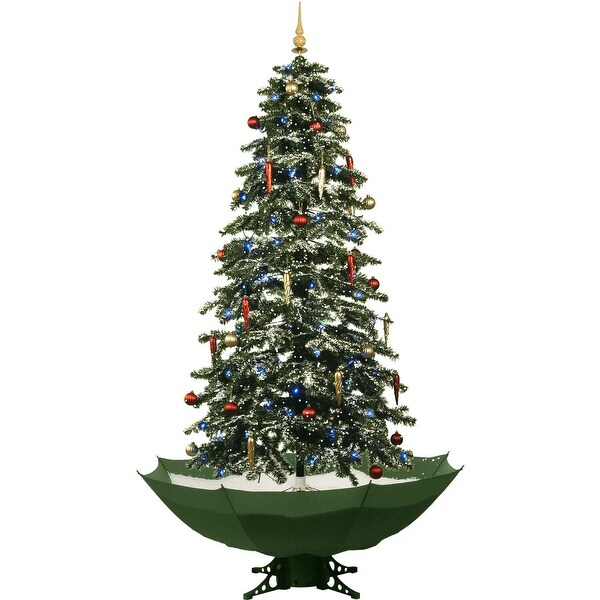 Christmas Time 67In. Musical Snowy Indoor Holiday Decor，Green Christmas Tree with Green Umbrella Base