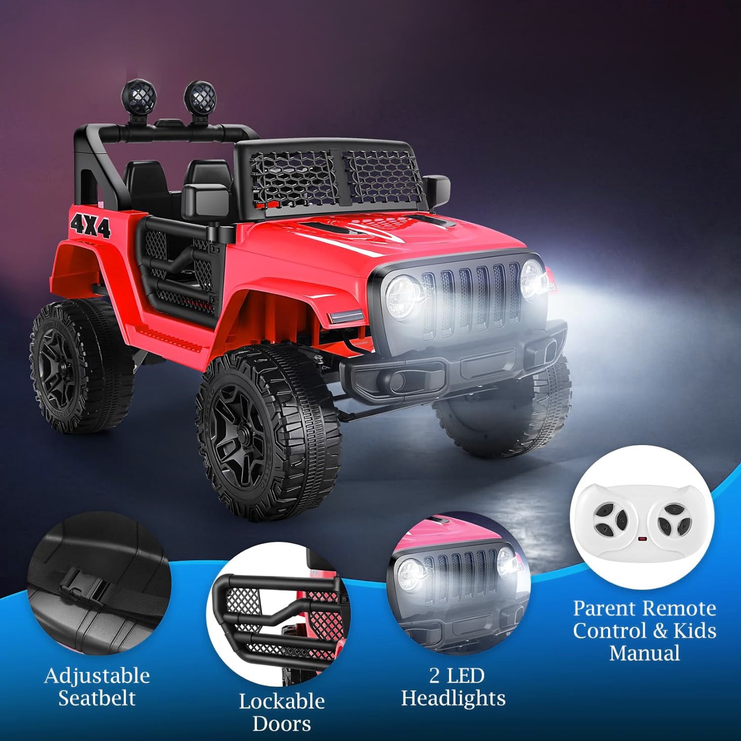 12V Kids Power Ride on Truck Car with Remote Control, Bluetooth Music, LED Lights, Spring Suspension