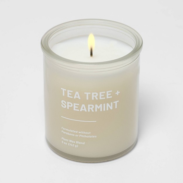 Tinted Glass Tea Tree Spearmint Jar Candle Light Beige