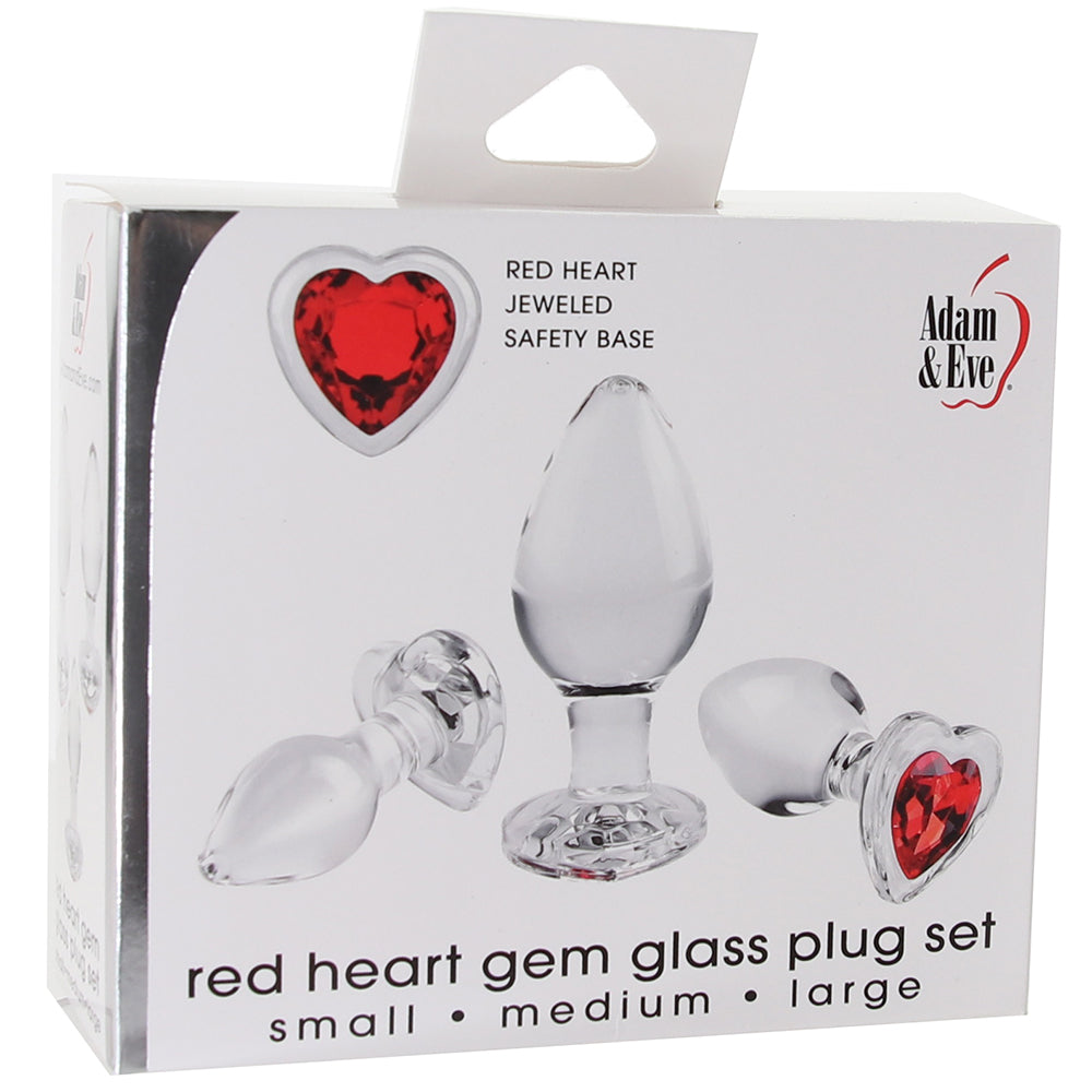 Adam & Eve Red Heart Gem Glass Plug Set