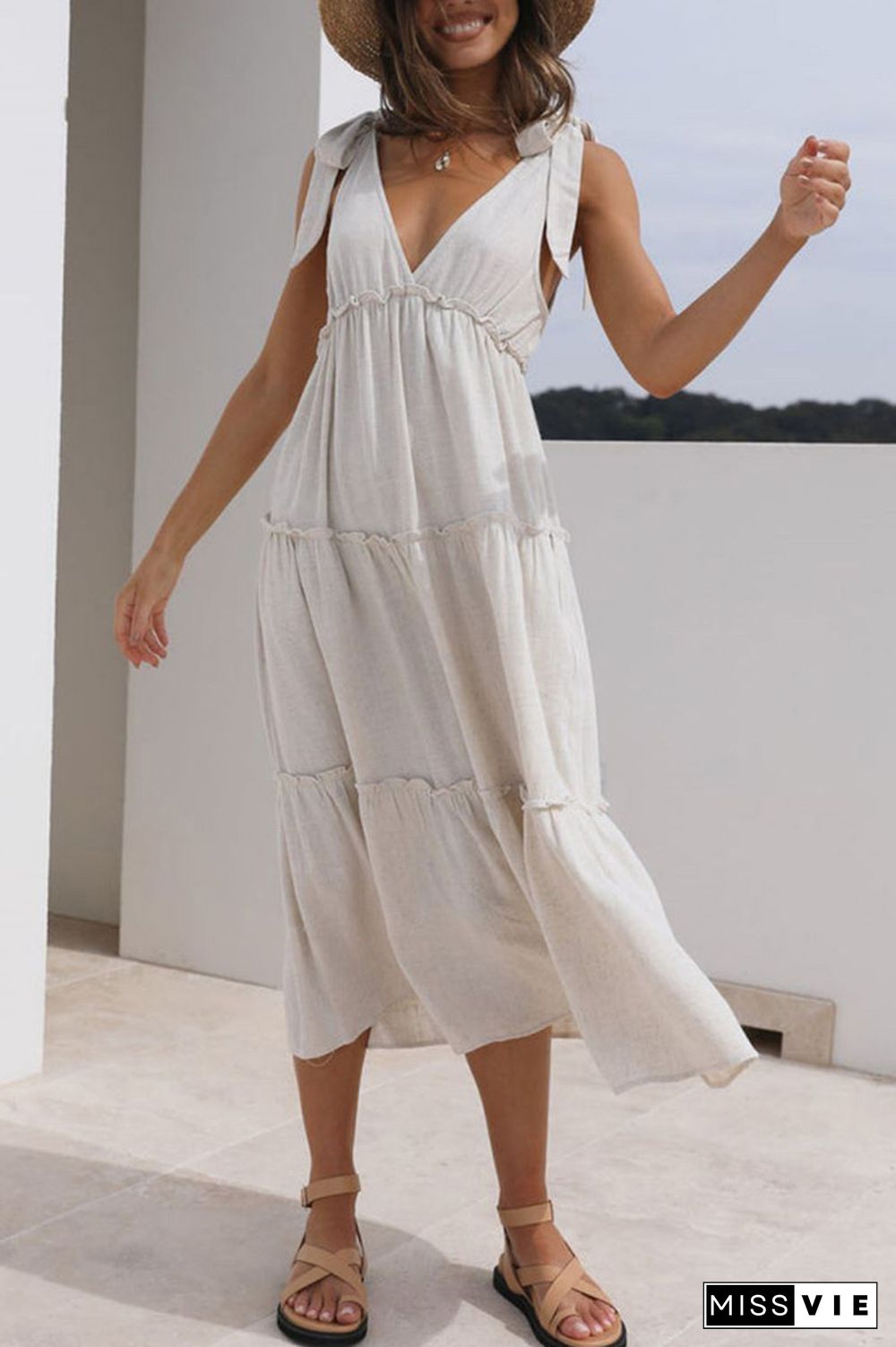 Sleeveless V Neck SPlicing Long Dress