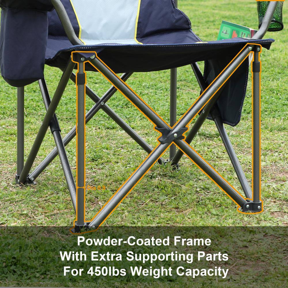 PHI VILLA Oversized Folding Camping Chair With Cooler Bag Thicken Padded Chair Heavy-Duty Linearity Design THD-E01CC403-NB