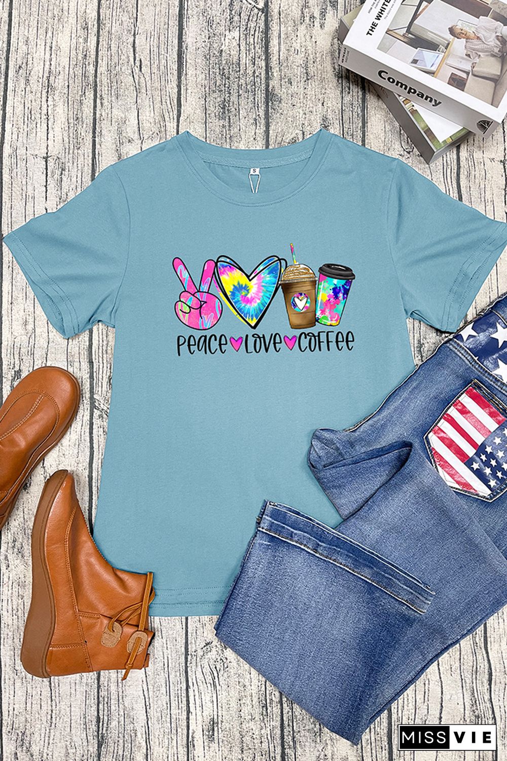 Peace Love Coffee Short Sleeve Graphic Tee Wholesale