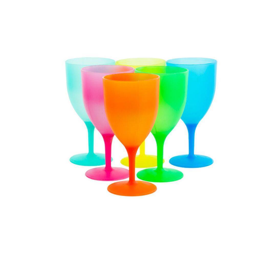 LEXI HOME 14 oz. Colorful Plastic Reusable Water Goblets (Set of 6) MW1911