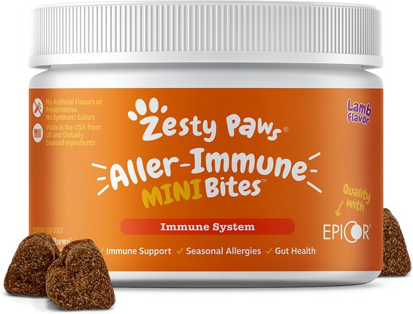 Zesty Paws Aller-Immune Mini Bites Lamb Flavored Soft Chew Allergy and Immune Supplement for Dogs， 90 count