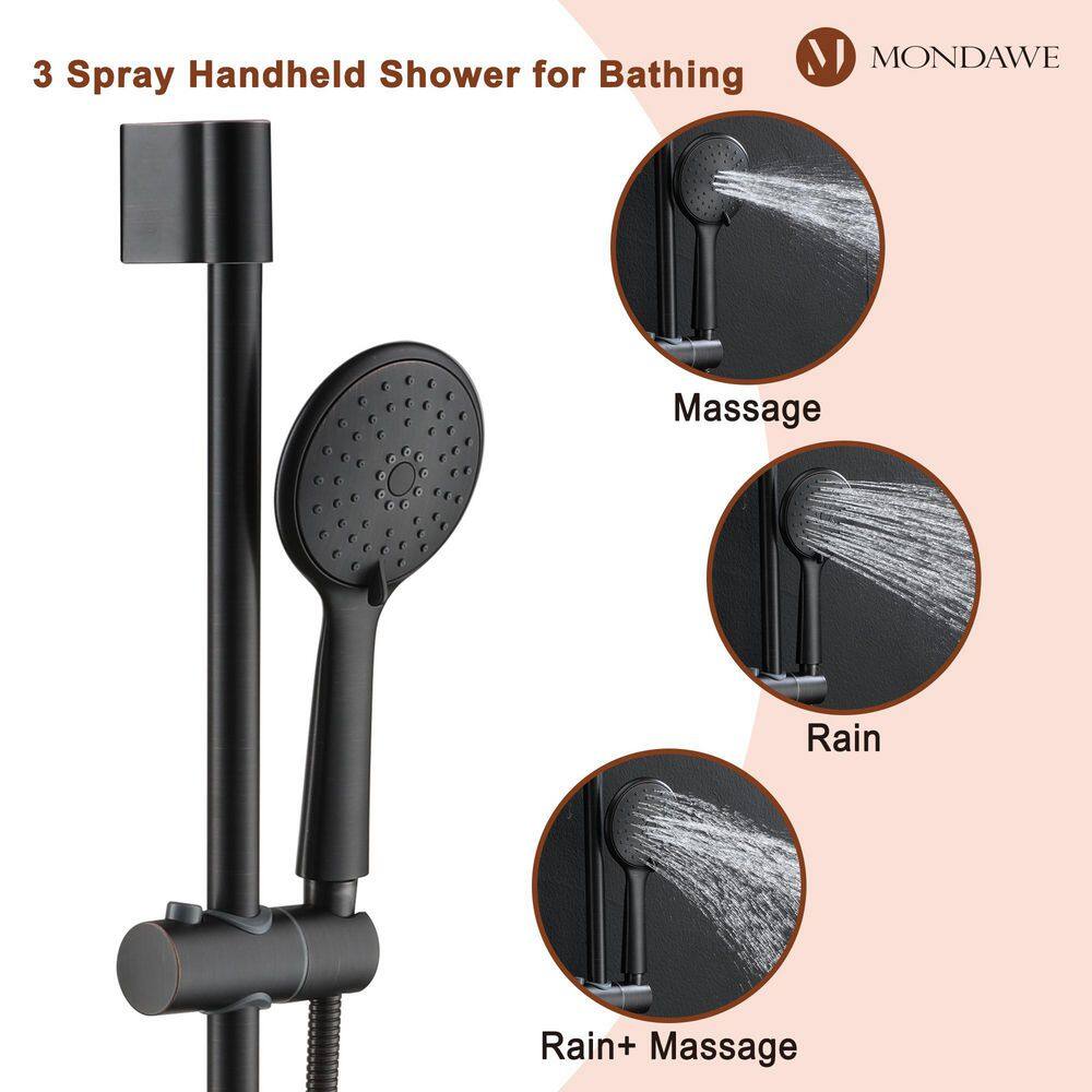 Mondawe Retro Series 3-Spray Patterns with 1.8 GPM 9 in. Rain Wall Mount Dual Shower Heads with Handheld in Oil-Rubbed Bronze MD-A3816-ORB