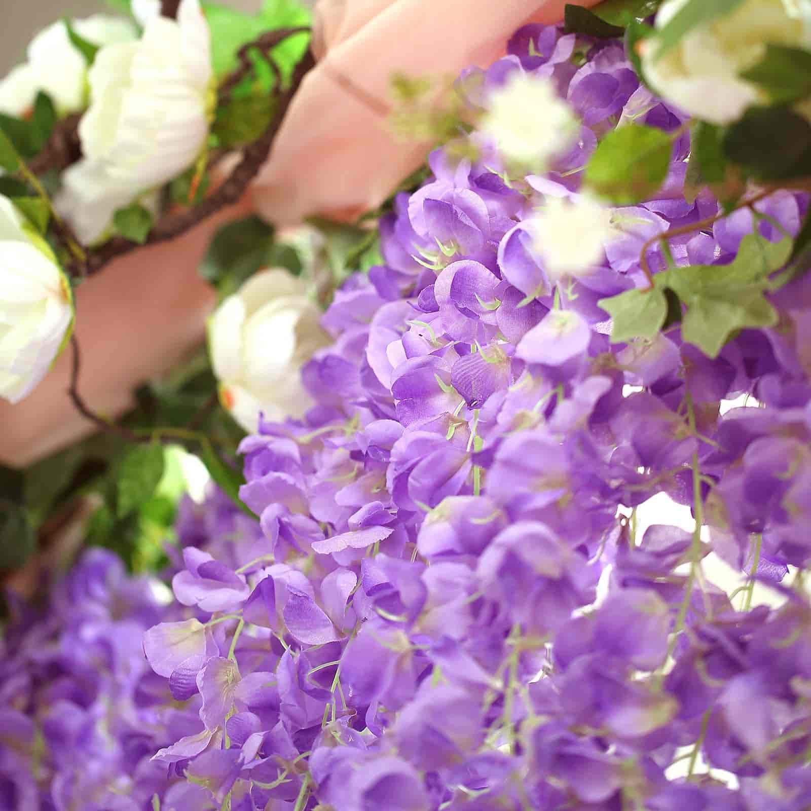 Lavender Lilac Artificial Silk Hanging Wisteria Flower Garland Vines - Elaborated 5 Full Strands in 1 Bush 42