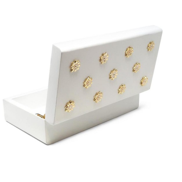 Classic Touch White Wooden Decorative Box With Gold Flower Beads