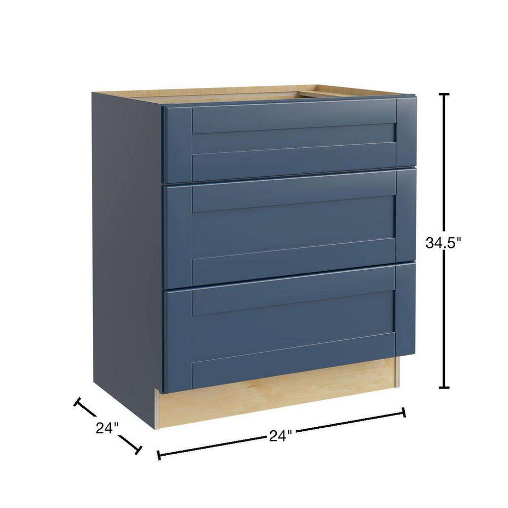 Contractor Express Cabinets Vessel Blue Plywood Shaker Stock Assembled Base Kitchen Cabinet Soft Close Drawer (24 in. x 34.5 in. x 24 in.) BD24-XVB