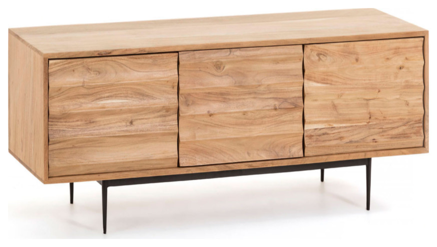 Natural Wood 3 Door TV Cabinet  La Forma Delsie   Midcentury   Entertainment Centers And Tv Stands   by Oroa   Distinctive Furniture  Houzz