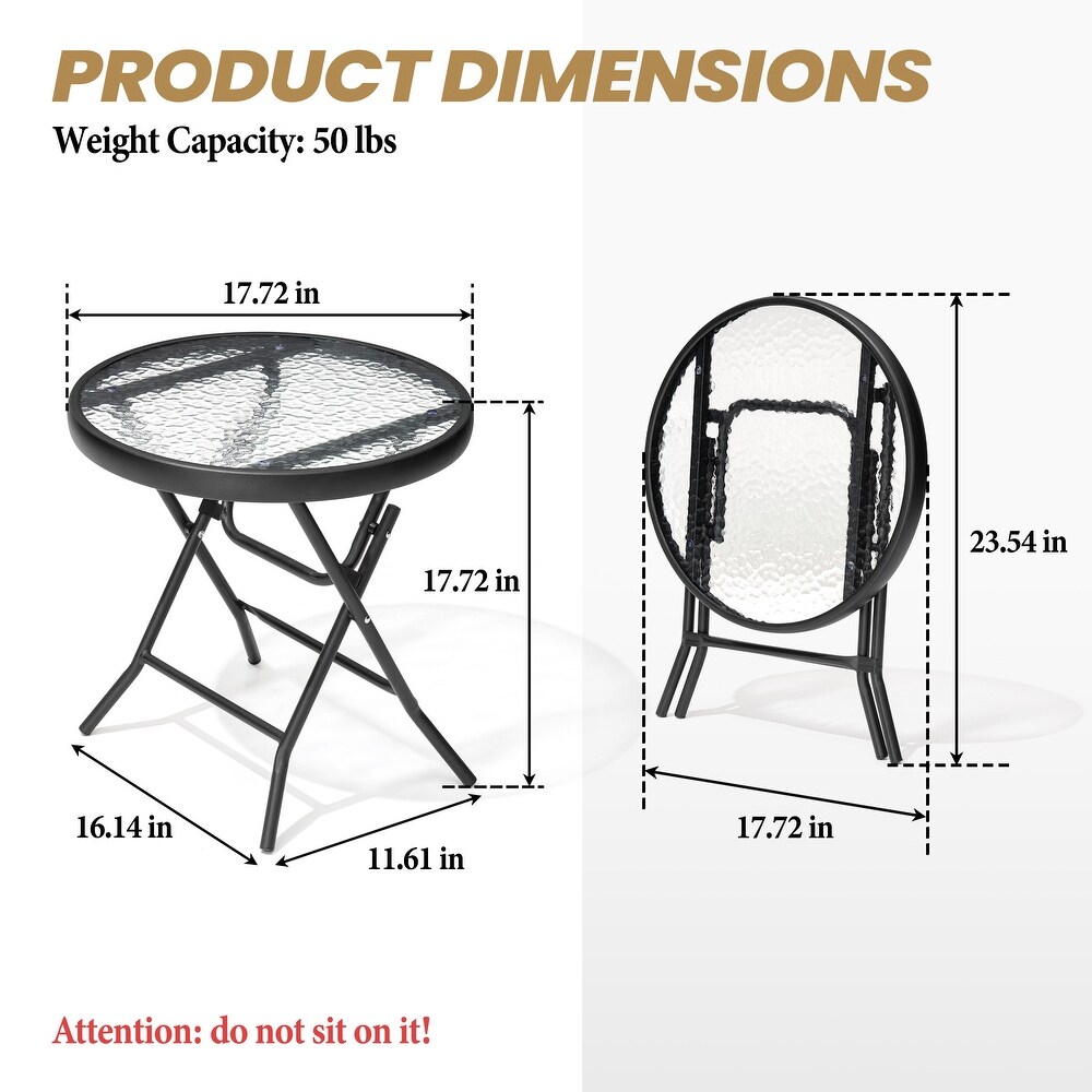 Crestlive Outdoor Side Table Patio Small Folding Table with Tempered Glass Table Top