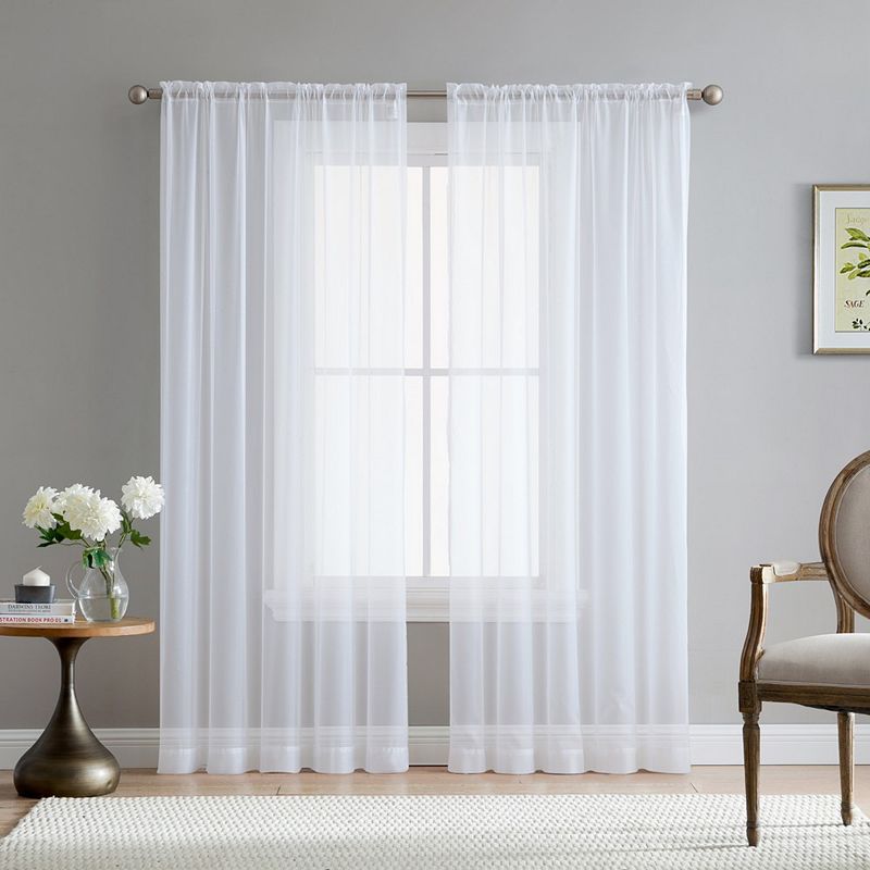 THD Essentials Sheer Voile Window Treatment Rod Pocket Curtain Panels - Set of 2