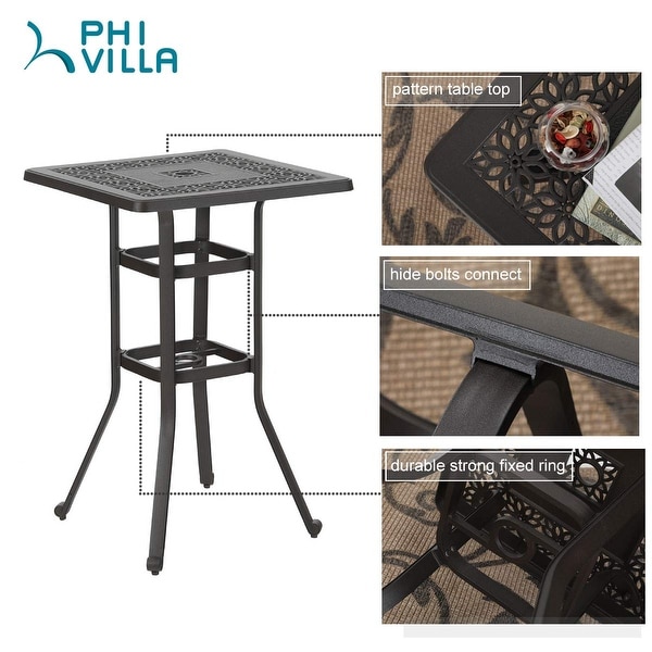 MAISON ARTS 3Piece Cast Aluminum Patio Bar Stool Set of 1 Bar Table and 2 Swivel High Bar Stools