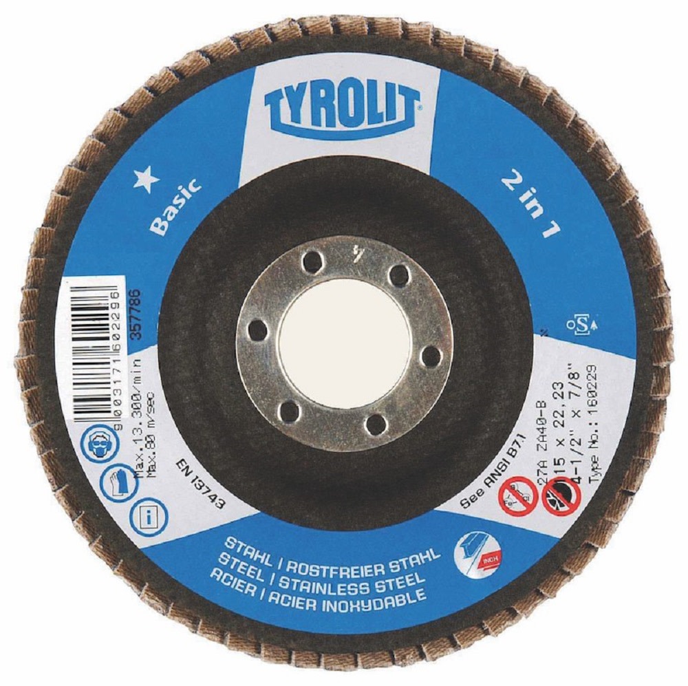 Tyrolit BASIC 2 in 1 Zirconia Flap Discs for Steel and Stainless Steel-Type 29 ;