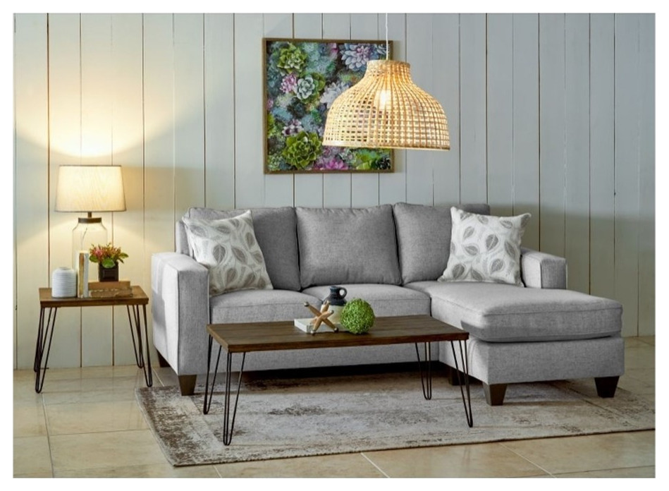 Picket House Furnishings Boha 86 quotW Wood  ampFabric Sofa in Gray Finish   Transitional   Sectional Sofas   by Homesquare  Houzz