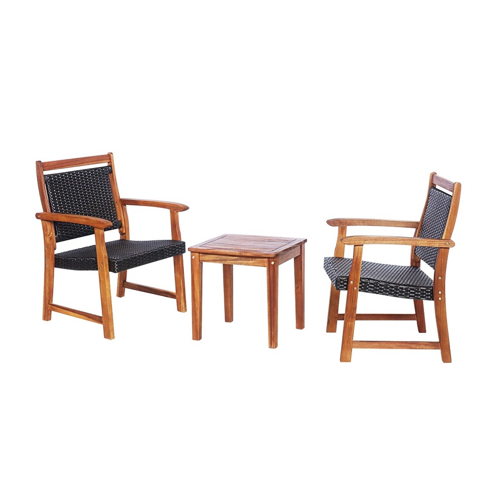 Gymax 3PCS Patio Acacia Wood Rattan Bistro Set Outdoor Conversation   See Details