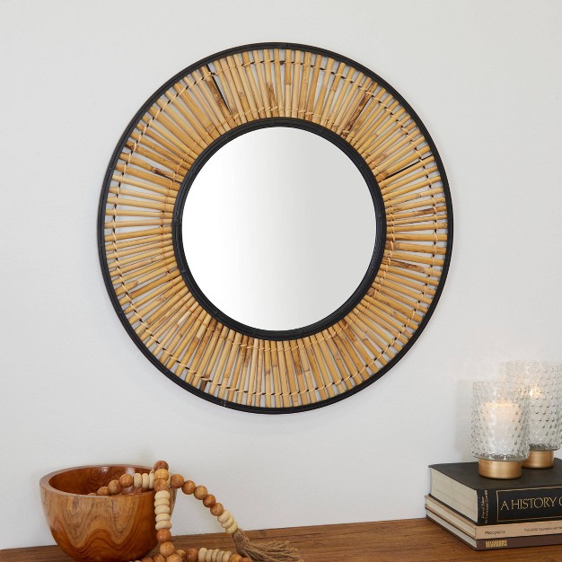 Metal Handmade Woven Wall Mirror Brown The Novogratz