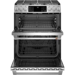 Cafe 30 in. 6.7 cu. ft. Smart Slide-In Double Oven Gas Range in Stainless Steel with Convection and Air Fry CGS750P2MS1