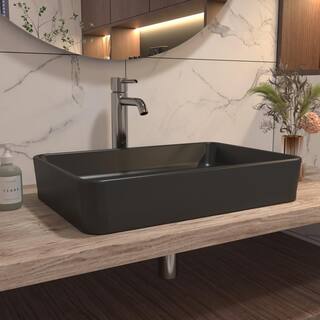 DEERVALLEY DeerValley Ally Black Ceramic Rectangular Vessel Bathroom Sink Not Included Facuet DV-1V0010