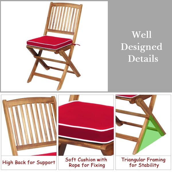 Costway 3PCS Patio Folding Wooden Bistro Set Cushioned Chair