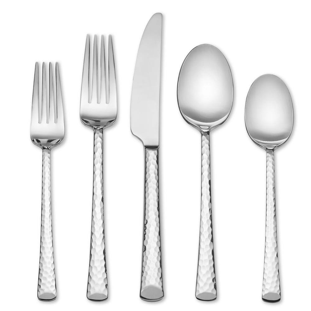 Skandia Vale Hammered 20 Piece 180 Stainless Steel Flatware Set (Service for 4) Forged SFF18N20SB