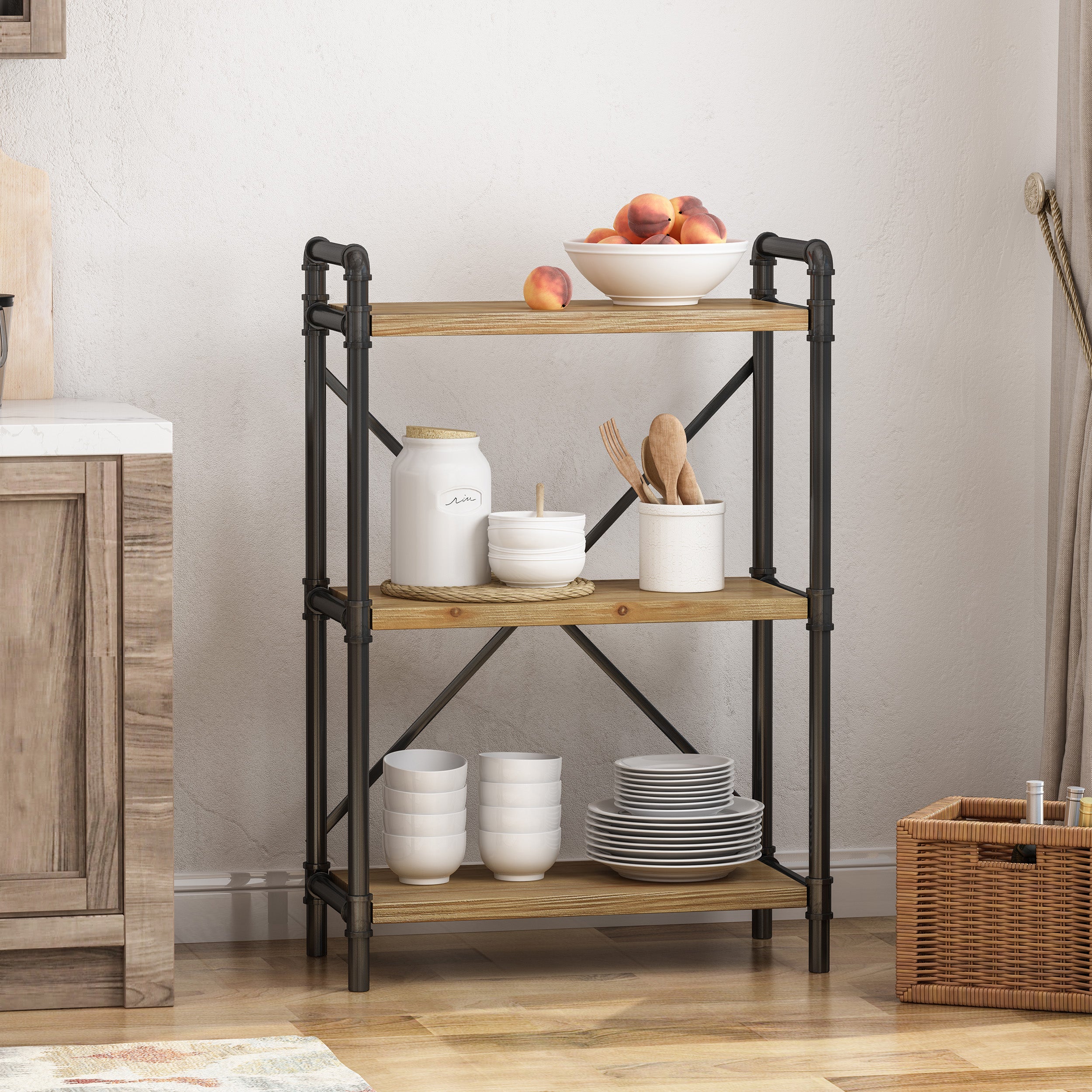 Bleckley Industrial Pipe Design 3-Shelf Etagere Bookcase