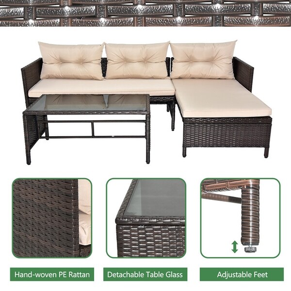 Patio PE Wicker 3Piece Sectional Conversation Set