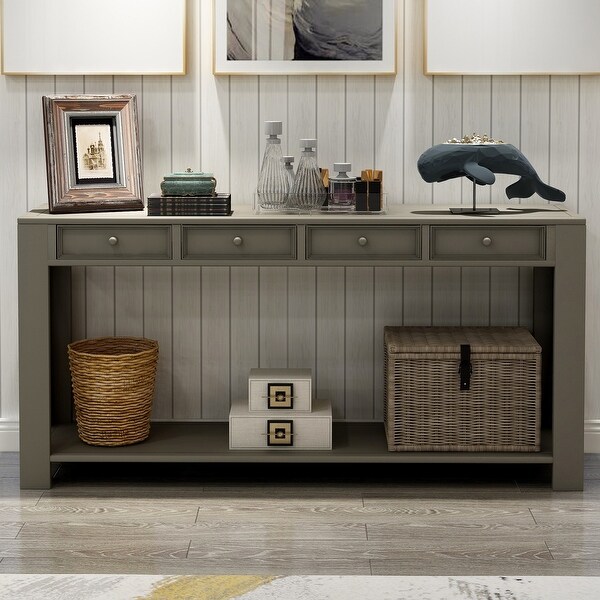 Sofa Table with Storage Drawers and Bottom Shelf