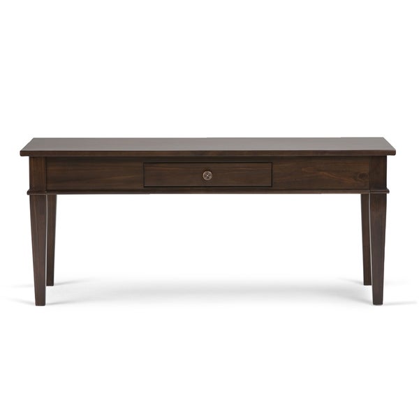 WYNDENHALL Sterling SOLID WOOD 44 inch Wide Rectangle Transitional Coffee Table in Dark Tobacco Brown - 44 W x 22 D x 19 H