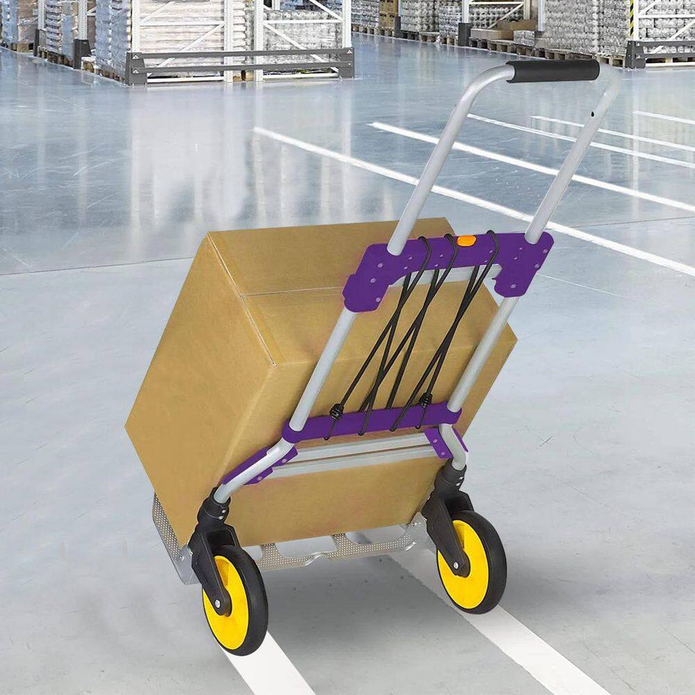 Kahomvis Aluminum Portable Folding Hand Cart in Purple with Telescoping Handle and Rubber Wheels LY-LKFX-1029