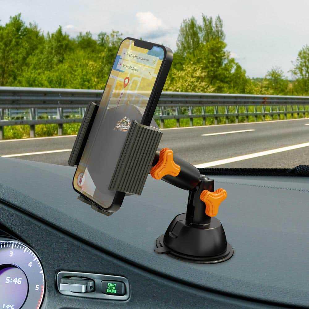 Armor All Adjustable Phone Mount With Suction Cup, Easy Dashboard Fit, Adjustable AMH3-1012-BLK