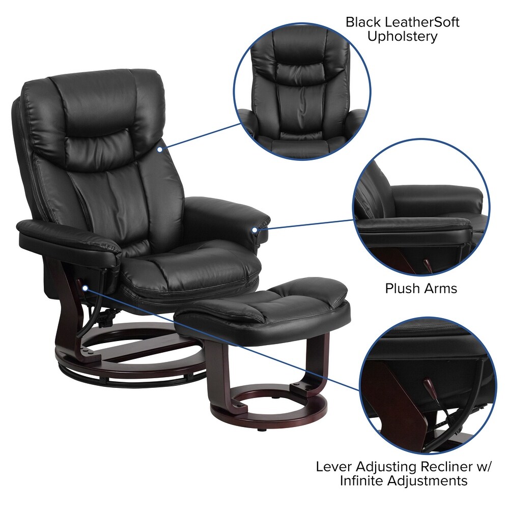 Contemporary Multi Position Recliner and Curved Ottoman with Swivel Base