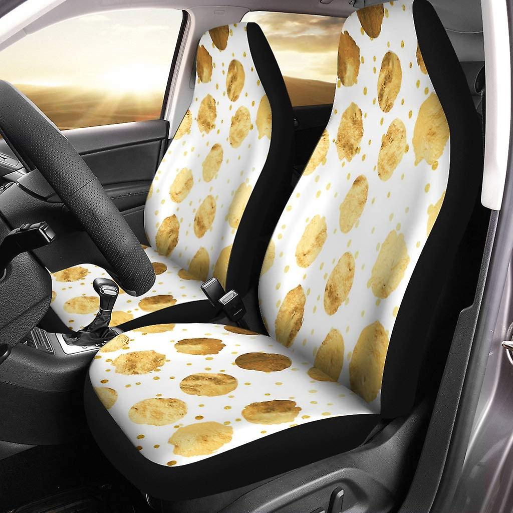 Set Of 2 Car Seat Covers Gold Faux Foil Metallic Dots White Universal Auto Front Seats Protector Fits For Car，suv Sedan，truck