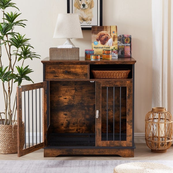 Indoor Dog Crate End Tables， Wooden Kennels with Removable Tray