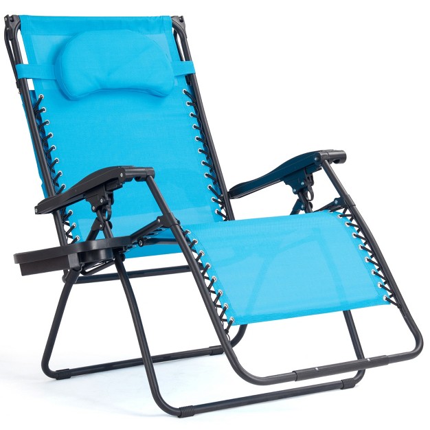 Tangkula Recling Zero Gravity Chair With Drink Tray amp Sunshade Blue