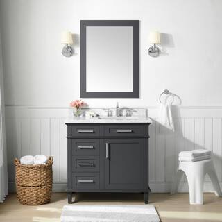 Home Decorators Collection Sonoma 36 in. W x 22.1 in. D x 34.5 in. H Freestanding Bath Vanity in Dark Charcoal with Carrara Marble Top 8105100270