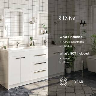 Eviva Lugano 72 in. W x 19 in. D x 34 in. H Double Bathroom Vanity in White with White Acrylic Top with White Sinks EVVN1700-8-72WH