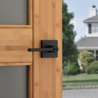 Kwikset Halifax Square Matte Black Keyed Entry Door Handle Featuring SmartKey Security 740HFLSQ514SCP4