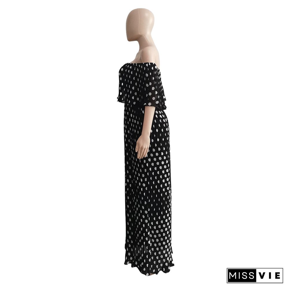 Bohemian Print Polka Dot Off Shoulder Maxi Dress