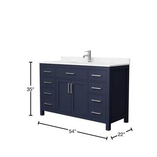 Wyndham Collection Beckett 54 in. W x 22 in. D x 35 in. H Single Sink Bathroom Vanity in Dark Blue with Carrara Cultured Marble Top WCG242454SBNCCUNSMXX